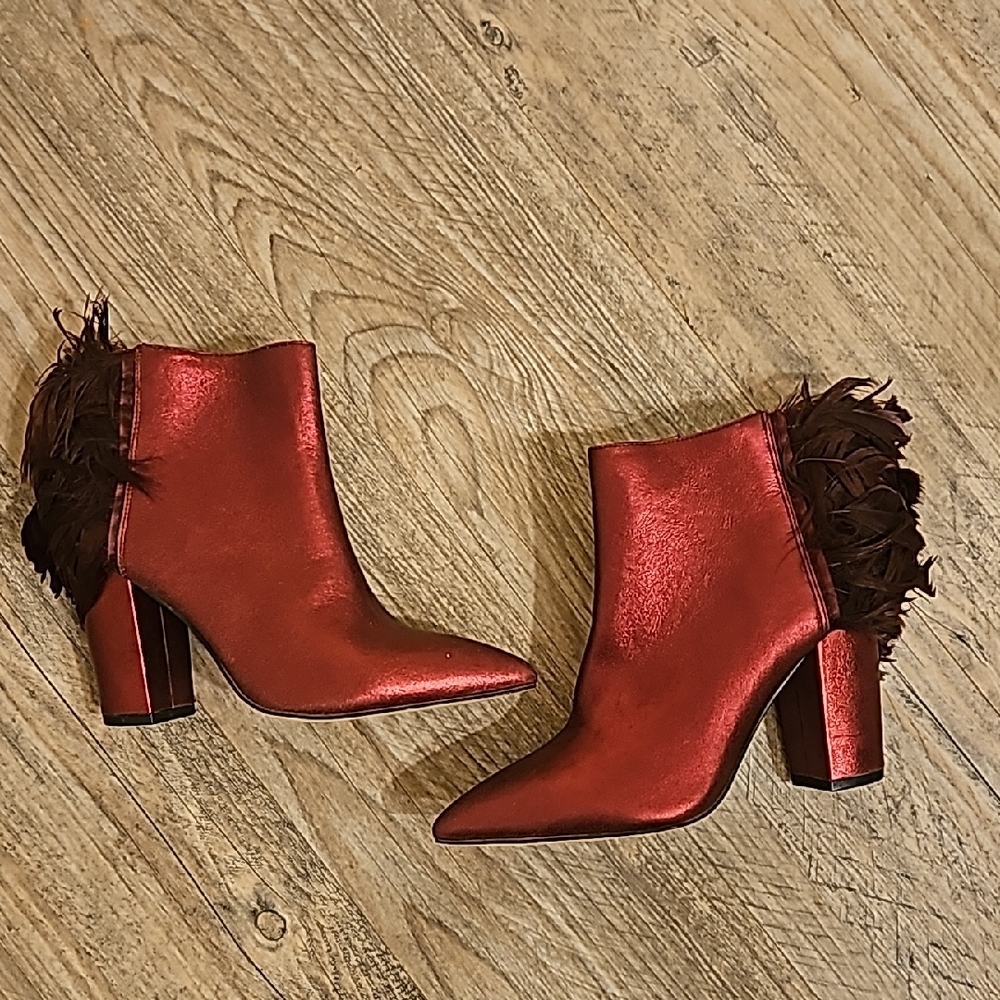 Katy Perry Collections Red Feathered Heeled Boots